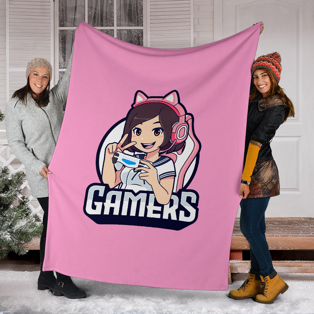 Gamers Cat Girl Pink Blanket