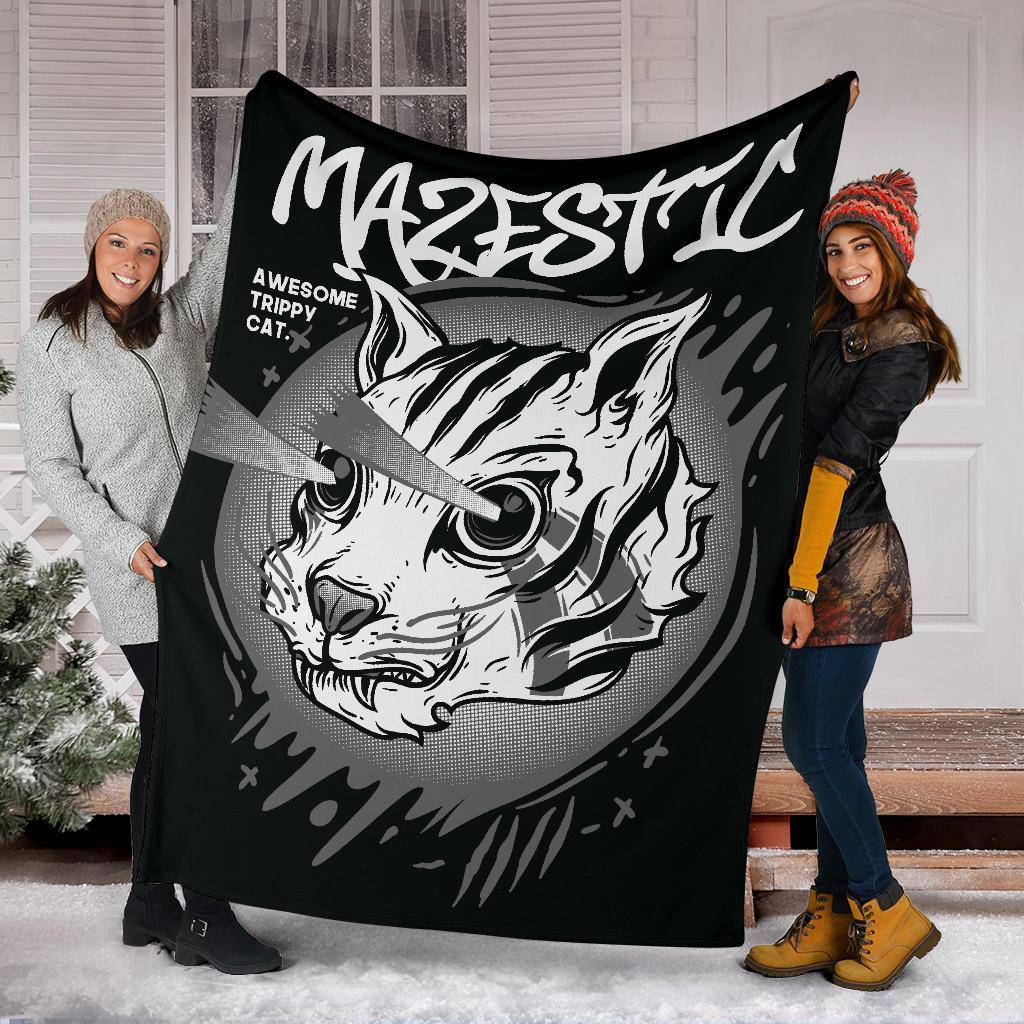 Premium Blanket Cat Drawing Mazestic Awesome Kitten - Top Content | POD Collection | Free Shipping