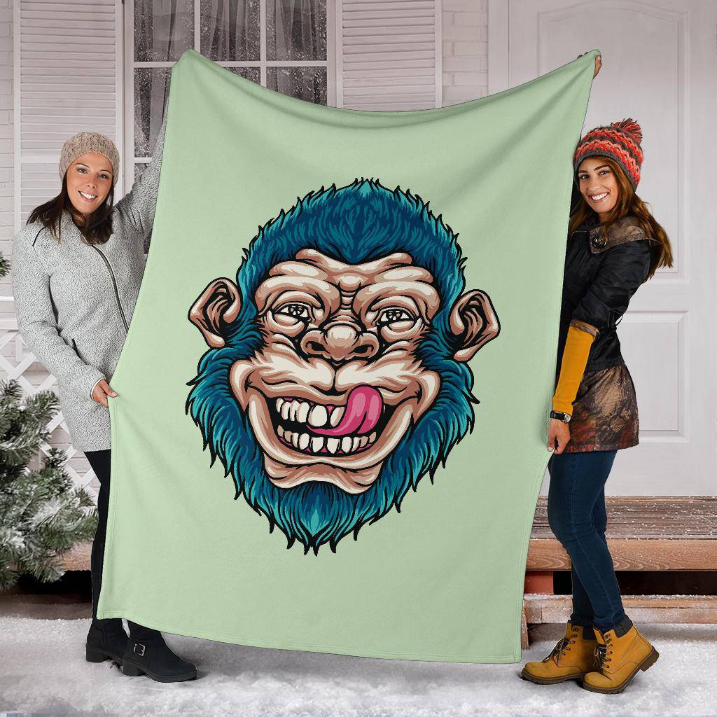 Funny Monkey Head Premium Blanket, Cool Cartoon Vector Illustration - Top Content | POD Collection | Free Shipping