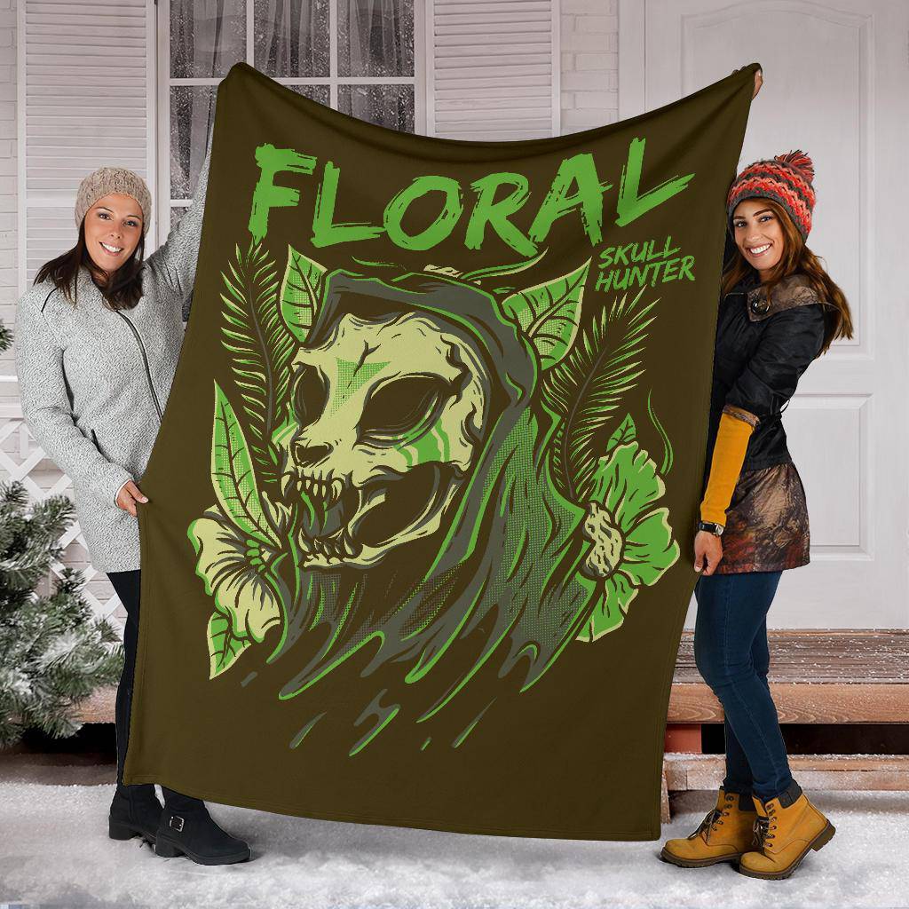 Funny Floral Skull Hunter Cartoon Premium Blanket - Top Content | POD Collection | Free Shipping