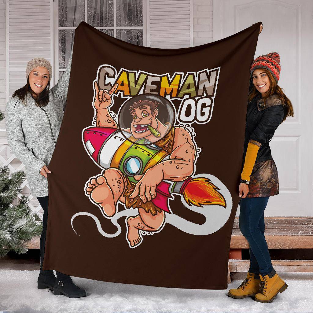 Caveman Smoking Medical Cannabis and Holding Rocket Premium Blanket - Top Content | POD Collection | Free Shipping