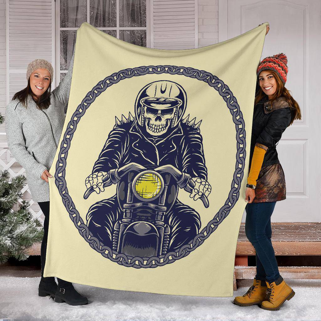 Cool Skeleton Motorcycle Rider Skull Style Cartoon Premium Blanket - Top Content | POD Collection | Free Shipping