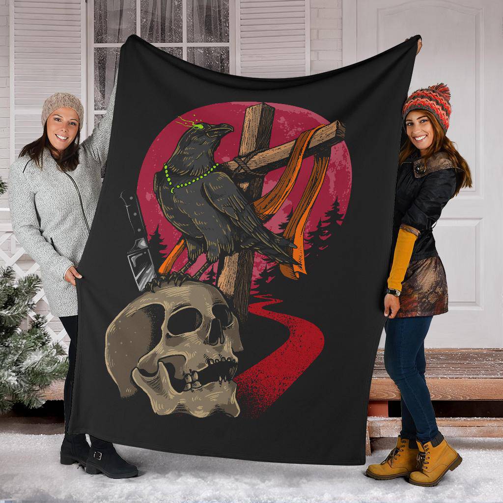 Skull Crow Cartoon Illustration Premium Blanket - Top Content | POD Collection | Free Shipping