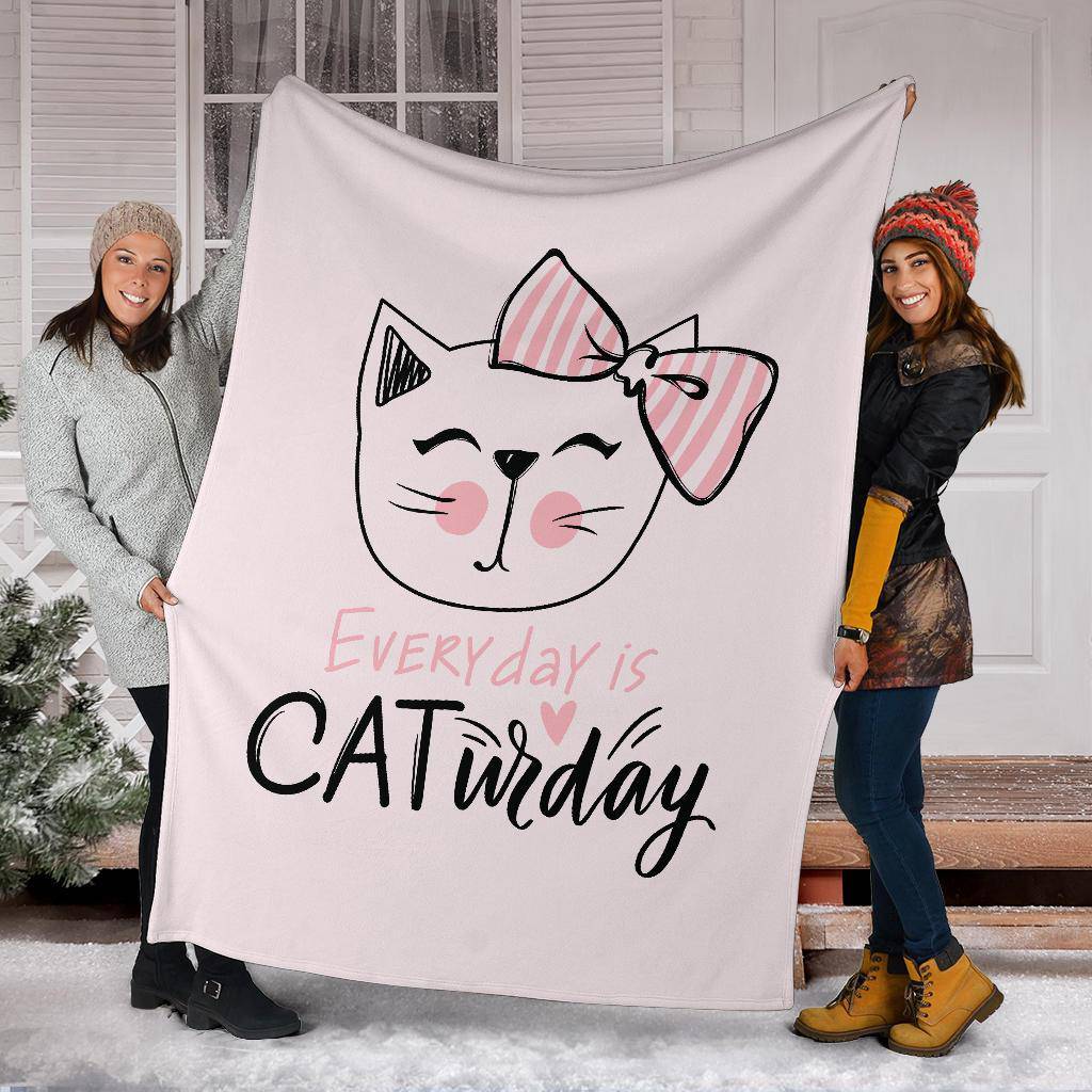 Cute Cat Drawing Quote Premium Blanket, Everyday Is Caturday - Top Content | POD Collection | Free Shipping