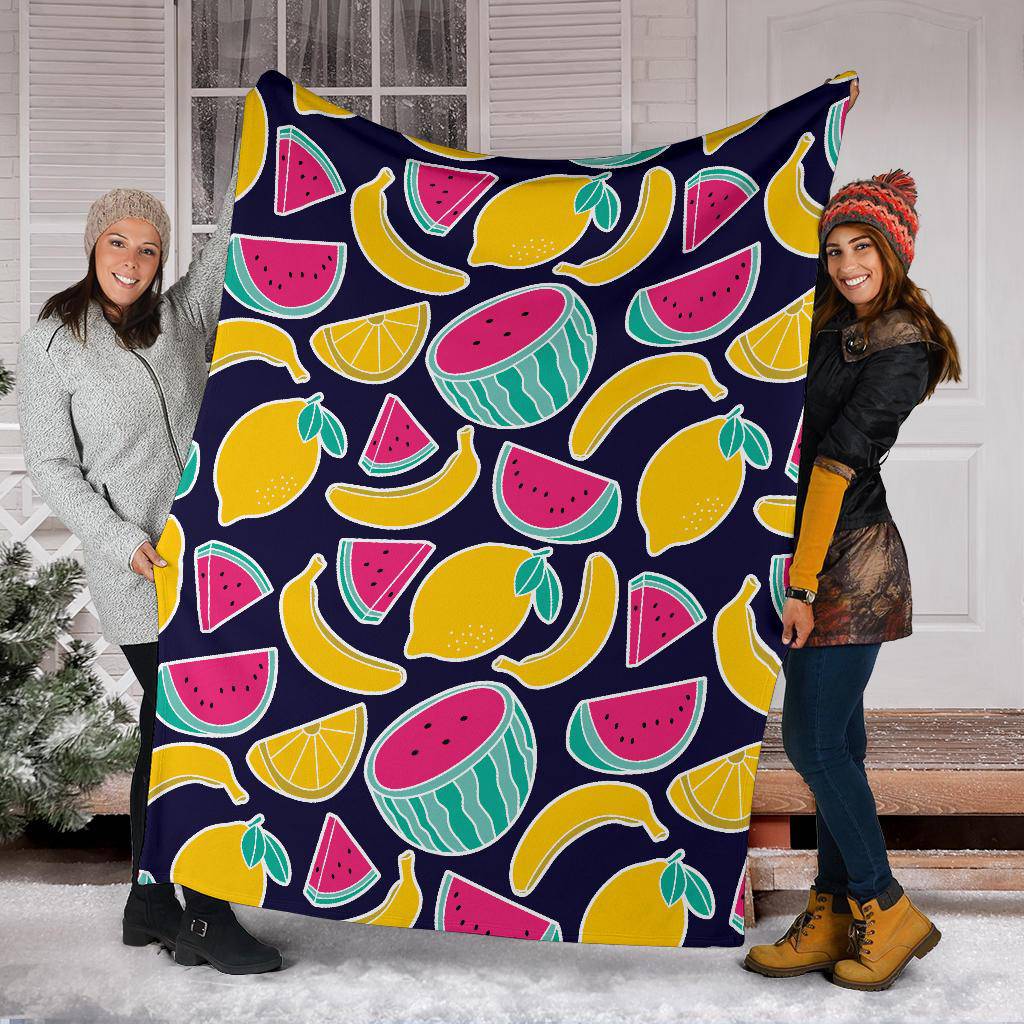 Fruits Banana Watermelon Lemon Colourful Pattern Premium Blanket - Top Content | POD Collection | Free Shipping