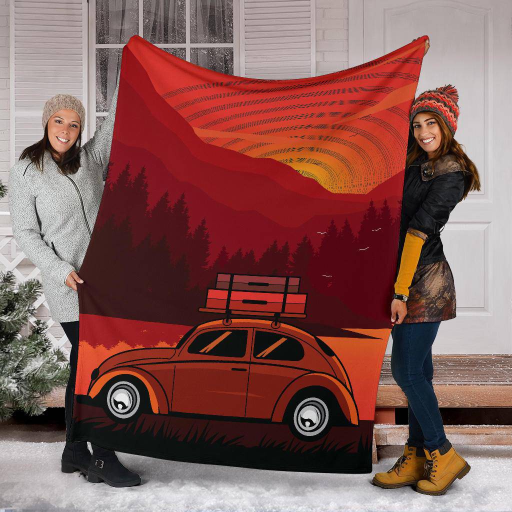 Classic Car Adventure Sunset Cartoon Premium Blanket - Top Content | POD Collection | Free Shipping