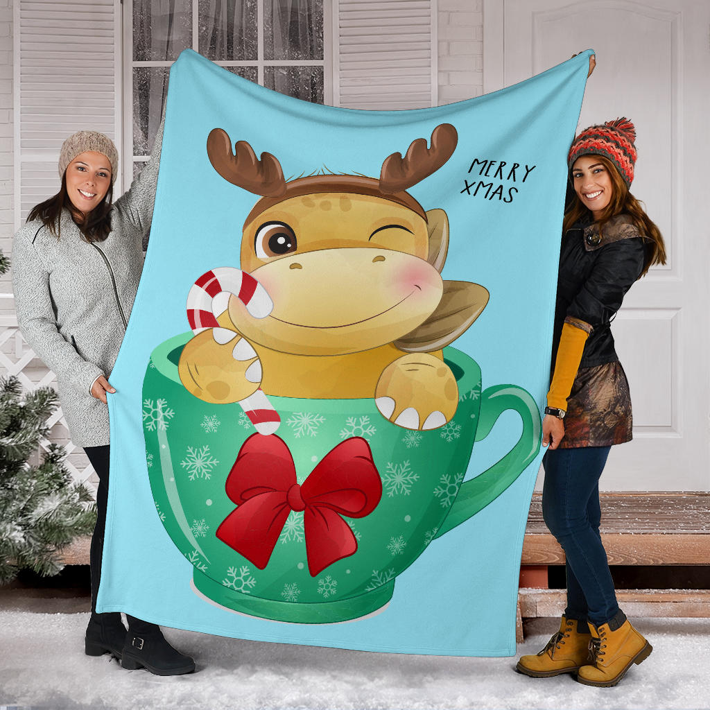 cute dinosaur merry xmas blue blanket - Top Content | POD Collection | Free Shipping