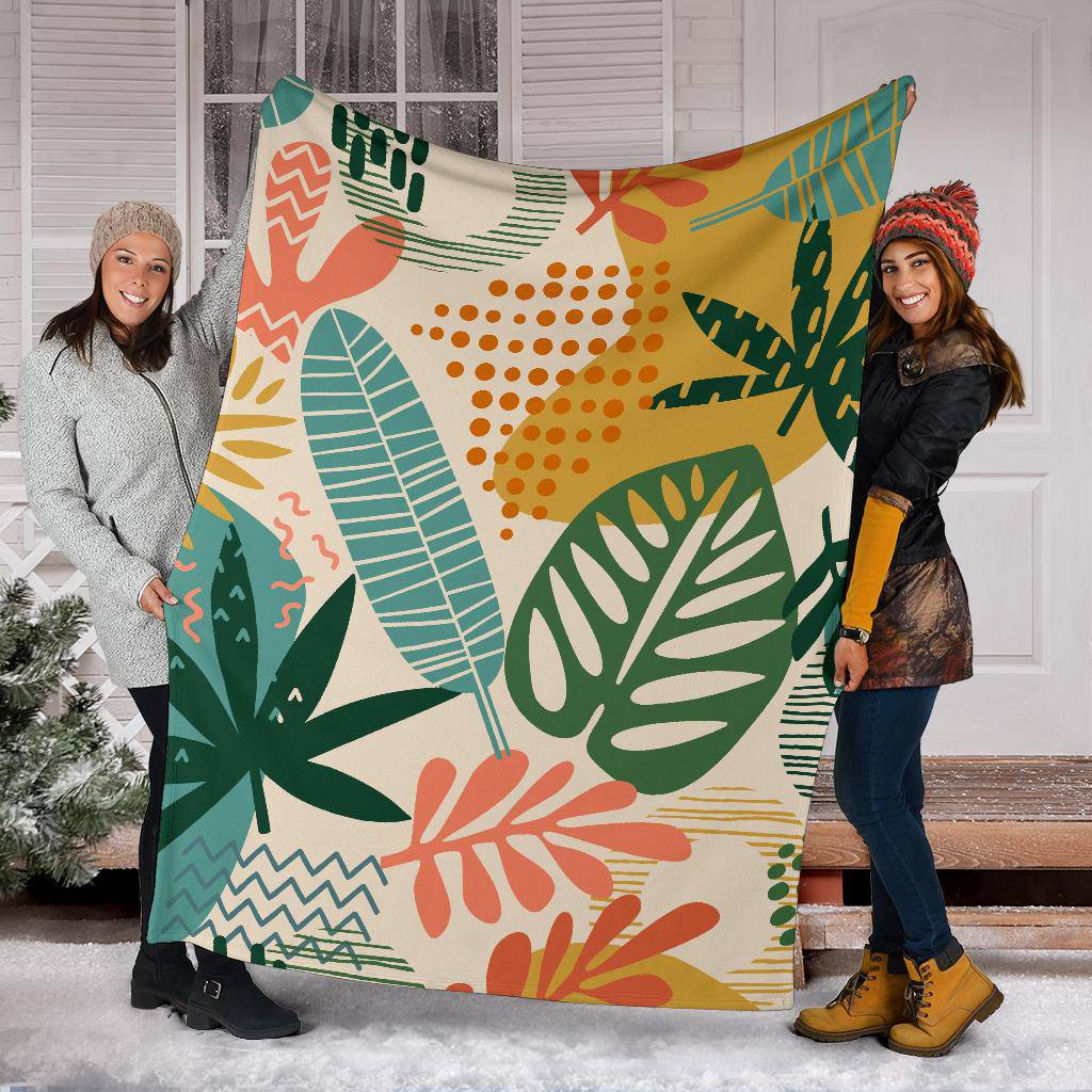 Tropical Leaves Nature Hand Drawn Premium Blanket - Top Content | POD Collection | Free Shipping