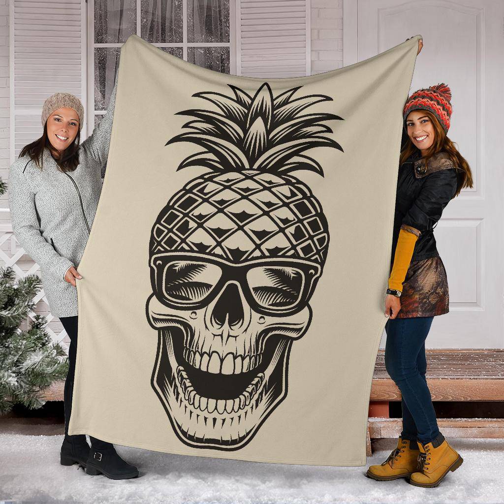 Premium Blanket Pineapple Skull Cool Illustration Cartoon - Top Content | POD Collection | Free Shipping