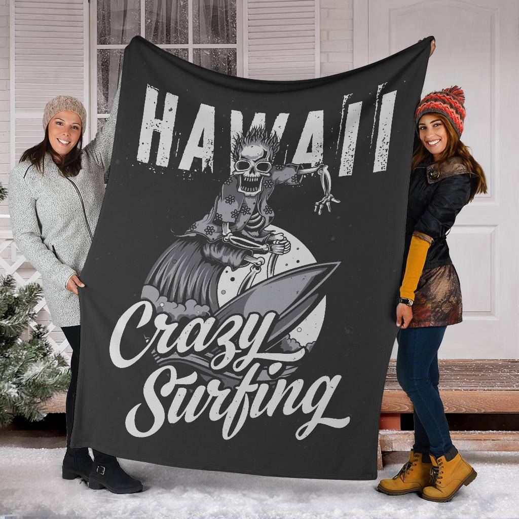 Crazy Skeleton Surfing Hawaii Premium Blanket - Top Content | POD Collection | Free Shipping