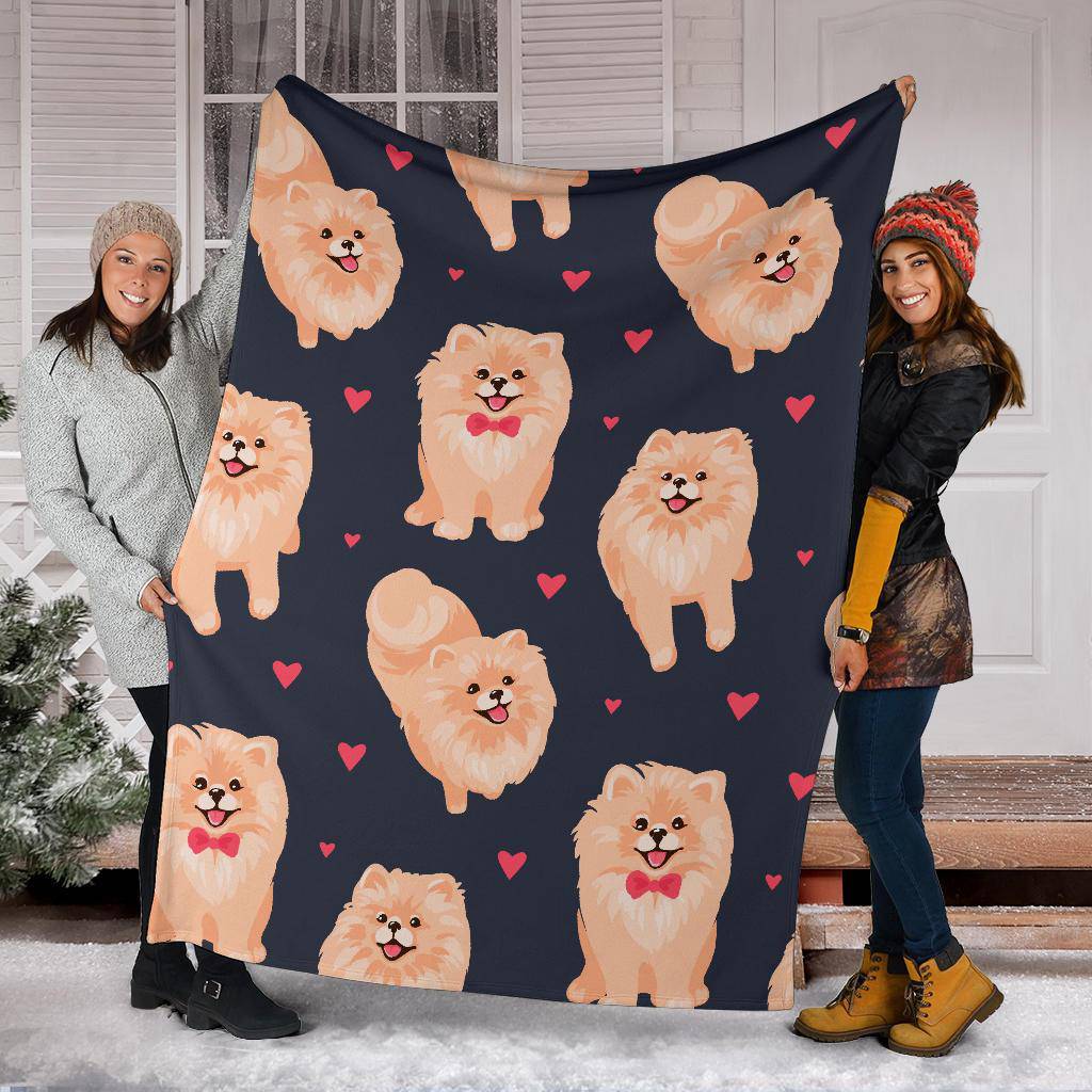 Pomeranian Spitz Puppy Cartoon Pattern Background Premium Blanket - Top Content | POD Collection | Free Shipping