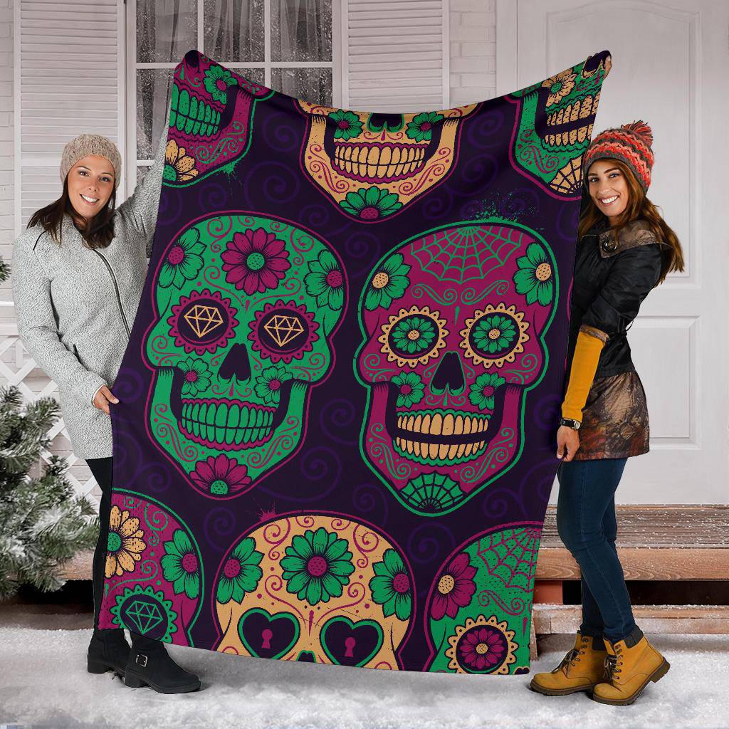 Mexican Calavera Skull Colourful Pattern Background Premium Blanket - Top Content | POD Collection | Free Shipping