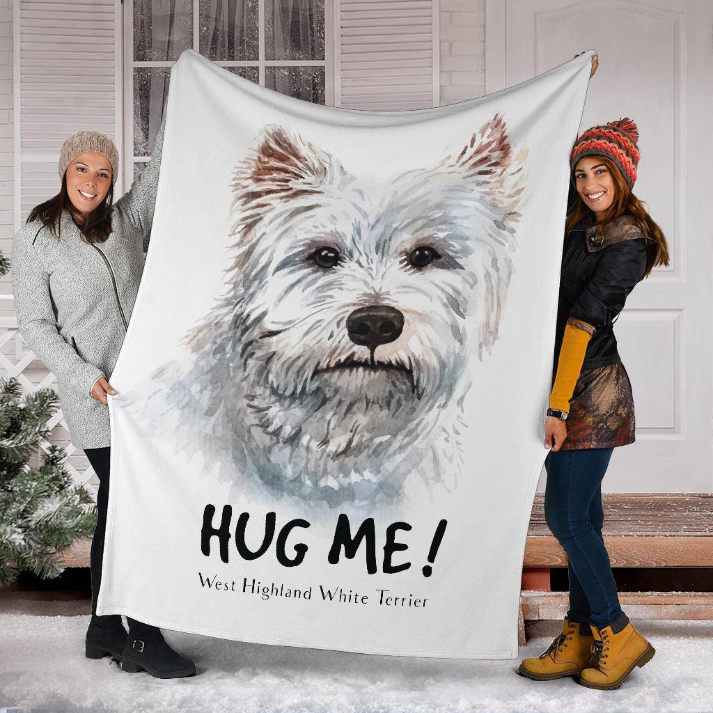 White Terrier Watercolor Portrait Premium Blanket, Hug Me Dog Drawing - Top Content | POD Collection | Free Shipping