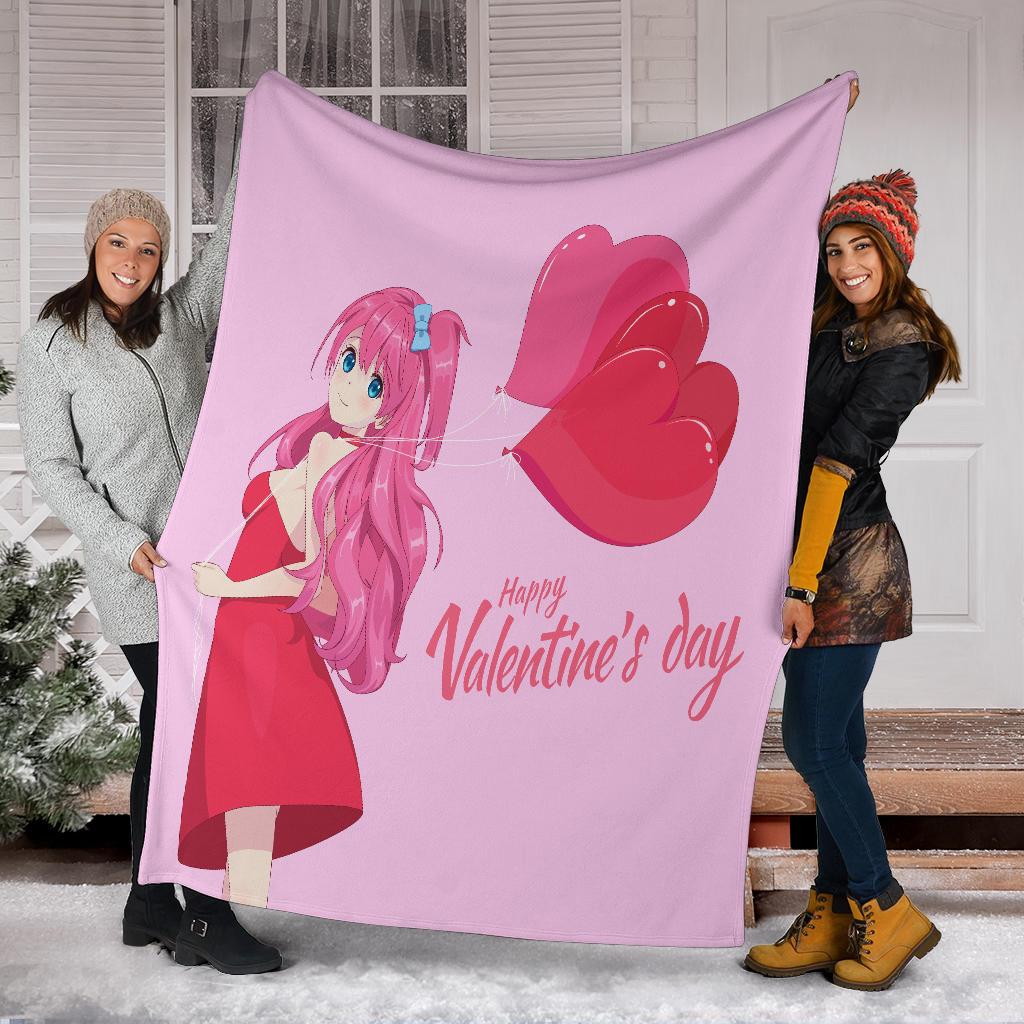 Happy Valentines Anime Style Blanket