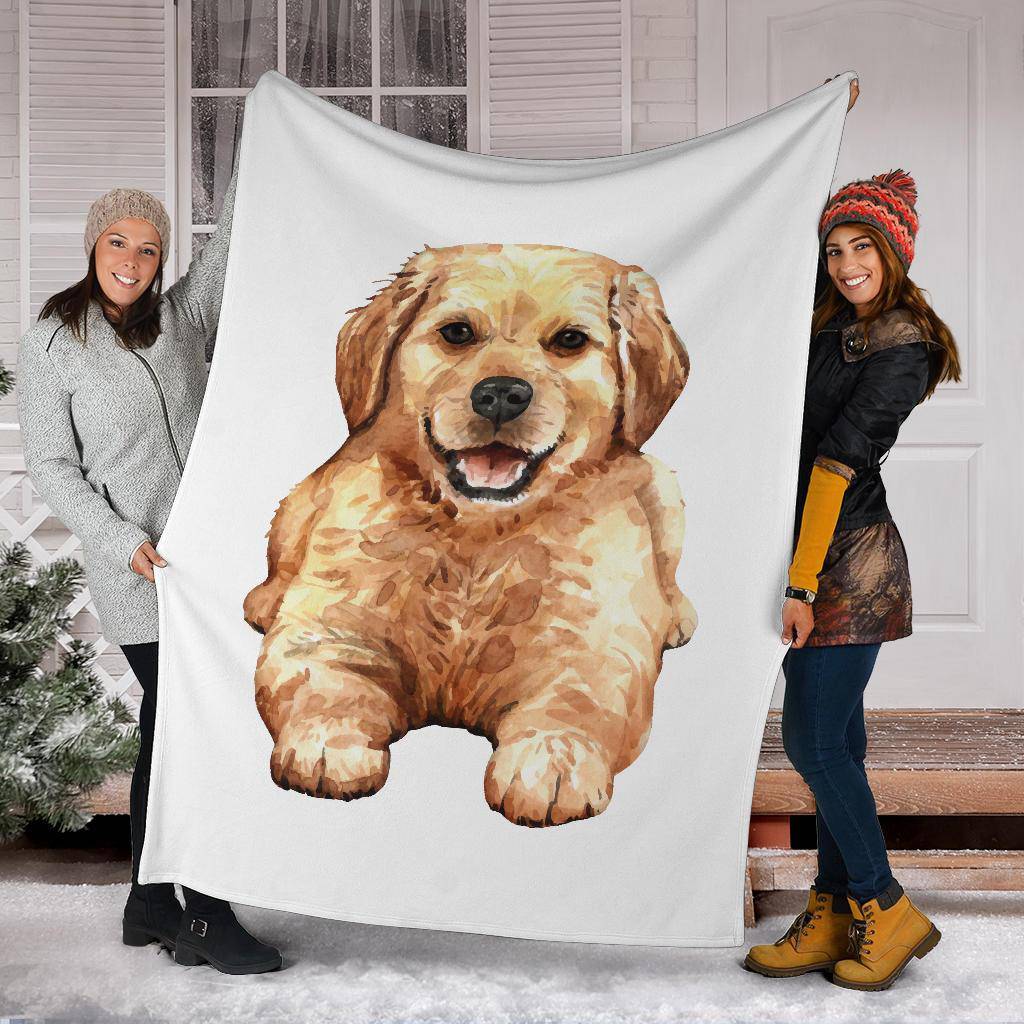 Golden Retriever Puppy Premium Blanket, Hand Drawn Watercolour Dog - Top Content | POD Collection | Free Shipping