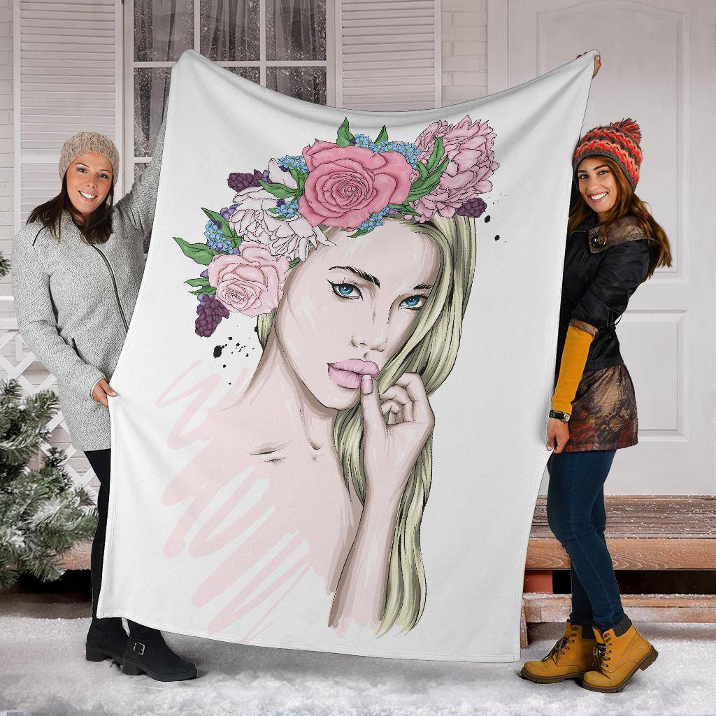 Beautiful Flower Wreath Girl Premium Blanket - Top Content | POD Collection | Free Shipping