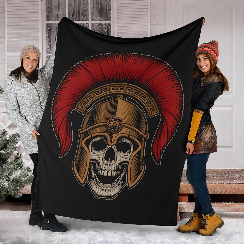 Spartan Warrior Skull Wearing A Helmet Cartoon Style Premium Blanket - Top Content | POD Collection | Free Shipping