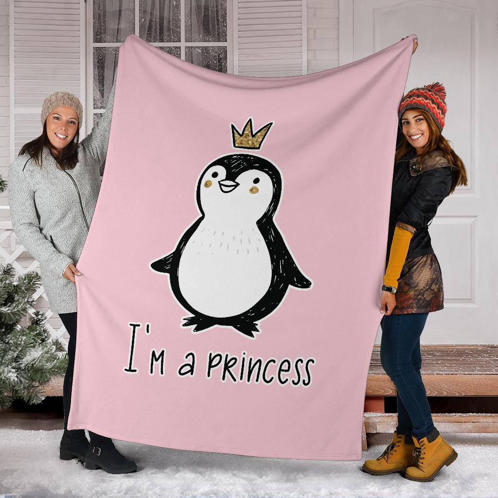 I' A Princess, Golden Glitter Penguin Premium With Crown Cartoon Premium Blanket - Top Content | POD Collection | Free Shipping