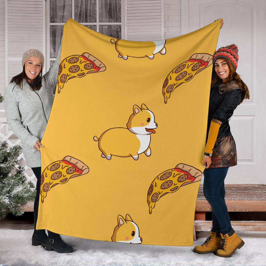 Cool Corgi Pizza Slice Yellow Cartoon Premium Blanket - Top Content | POD Collection | Free Shipping