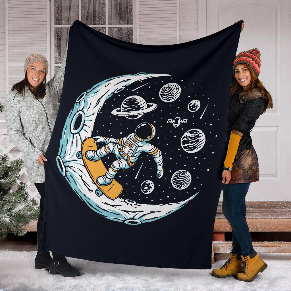 Premium Blanket Moon Skate Boarding Astronaut Cool Cartoon - Top Content | POD Collection | Free Shipping