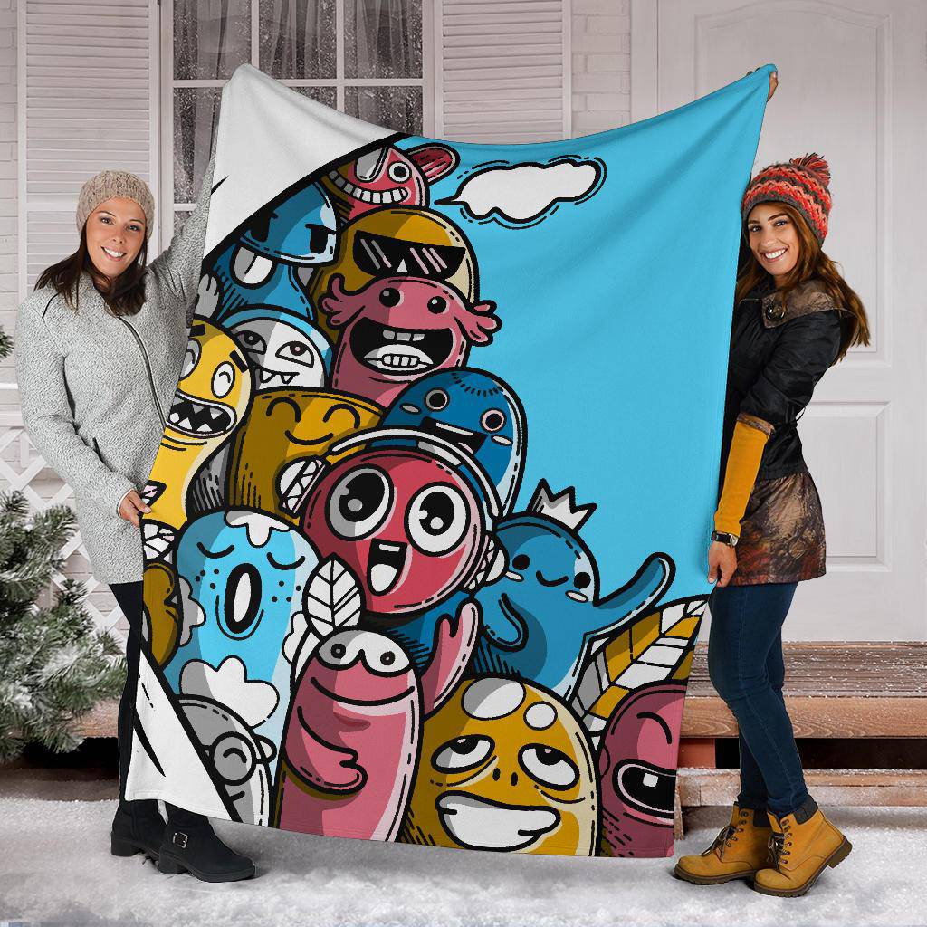 Cute Friendly Hand Drawn Monsters Premium Blanket - Top Content | POD Collection | Free Shipping