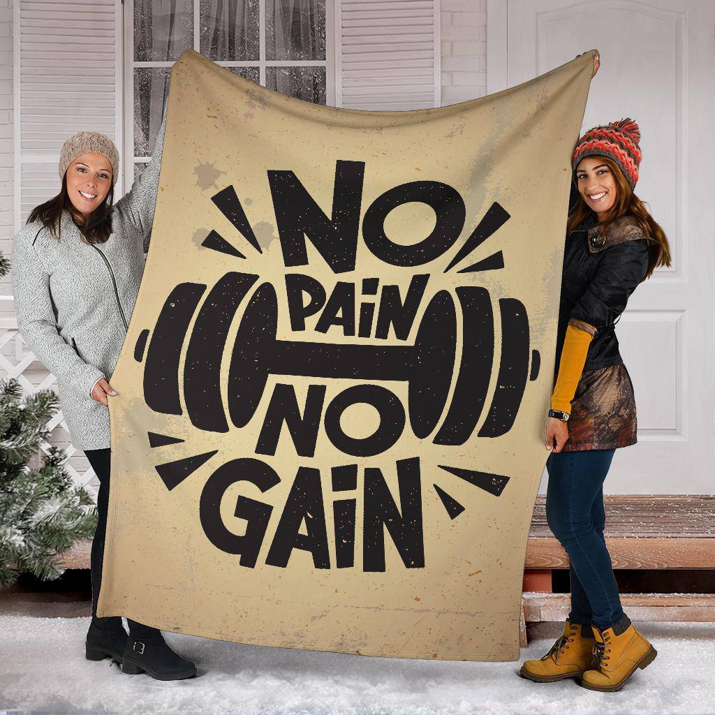 Premium Blanket Gym Quote No Pain No Gain - Top Content | POD Collection | Free Shipping