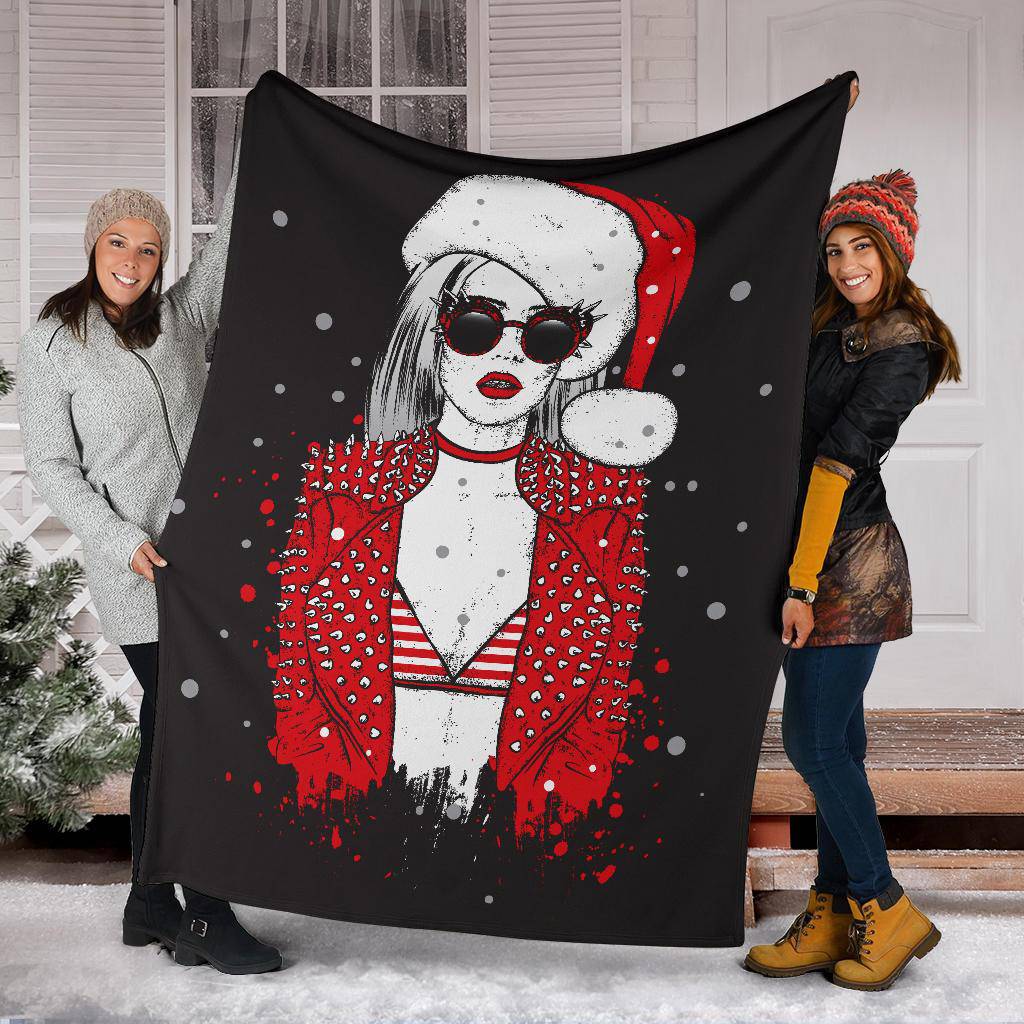 Sexy Rock Style Girl with Santa Claus Hat Premium Blanket - Top Content | POD Collection | Free Shipping