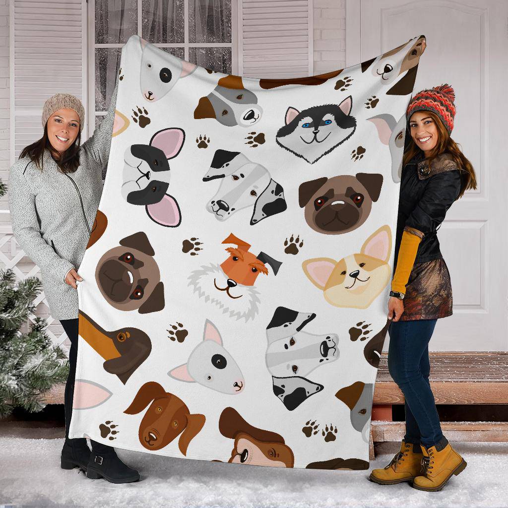 Cute Puppy Dog Mix Breed Heads Cartoon Background Premium Blanket - Top Content | POD Collection | Free Shipping