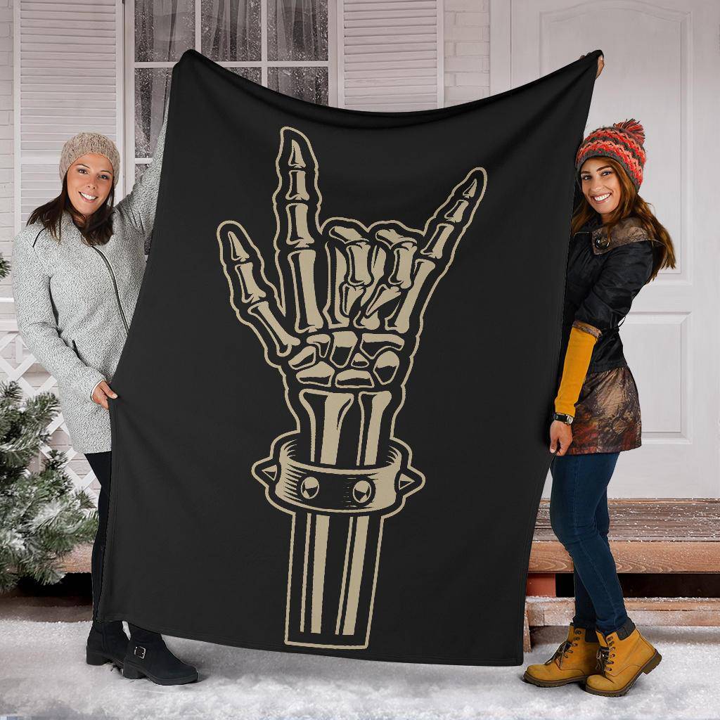 Skeleton Bone Cool Rock Hand Sign Cartoon Style Premium Blanket - Top Content | POD Collection | Free Shipping