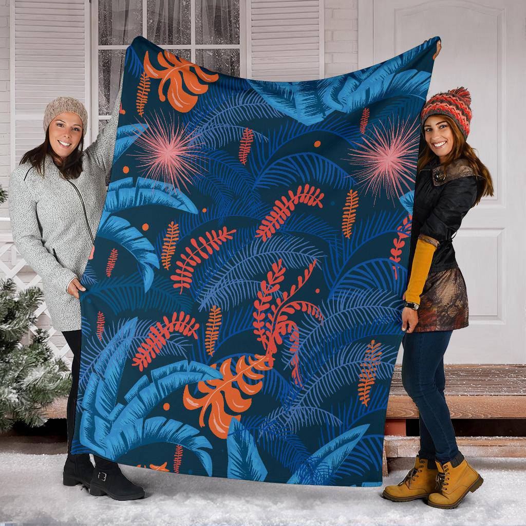 Blue Jungle Leaves Pattern Premium Blanket - Top Content | POD Collection | Free Shipping