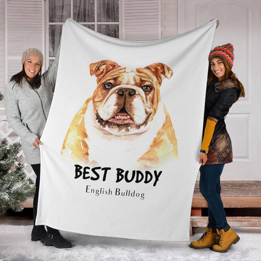 Watercolour English Bulldog Portrait Premium Blanket, Best Buddy Cartoon - Top Content | POD Collection | Free Shipping