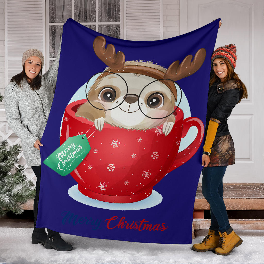 cute doodle sloth christmas day with watercolor blue blanket - Top Content | POD Collection | Free Shipping