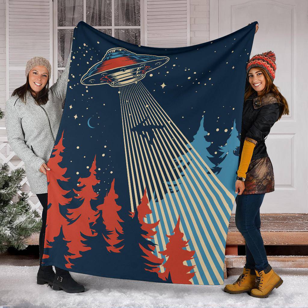 UFO Man Abduction Alien Space Ship Night Premium Blanket - Top Content | POD Collection | Free Shipping