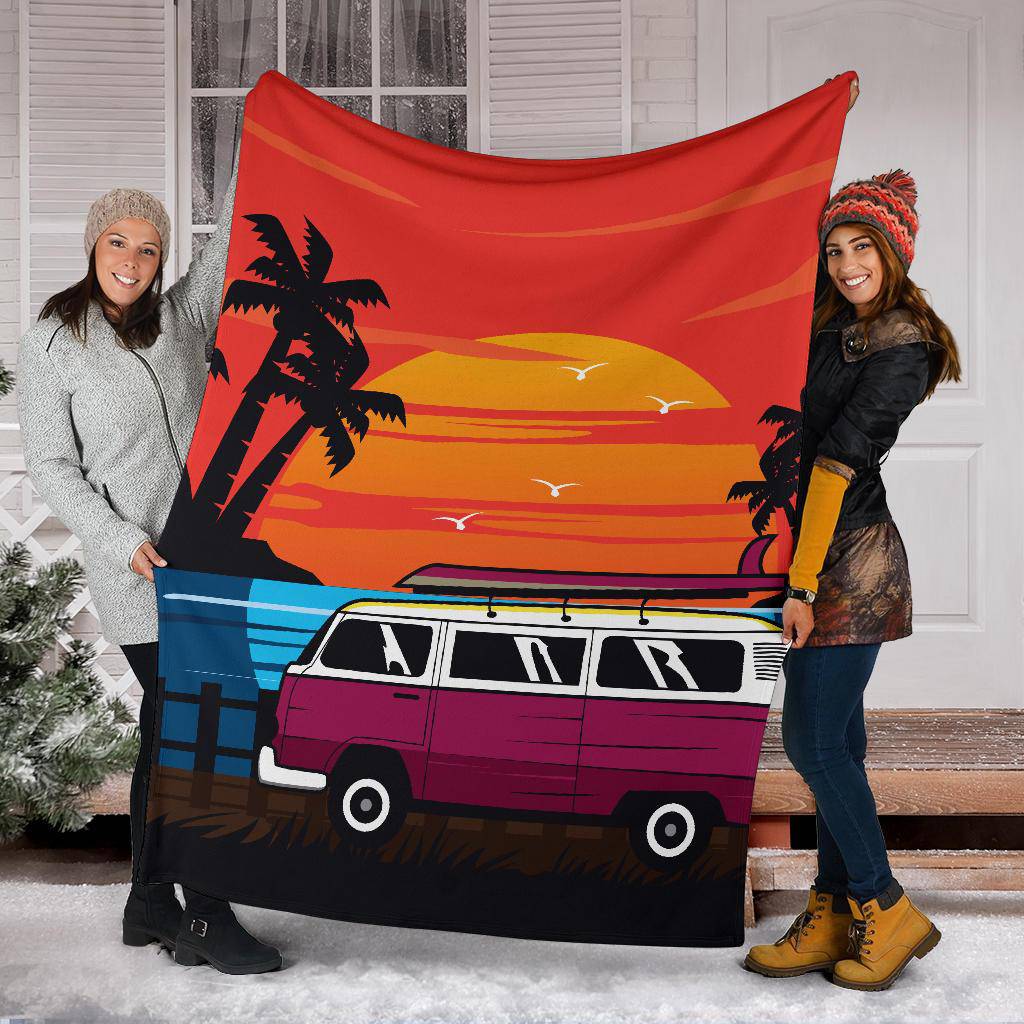 Sunset Adventure Car Cartoon Premium Blanket - Top Content | POD Collection | Free Shipping