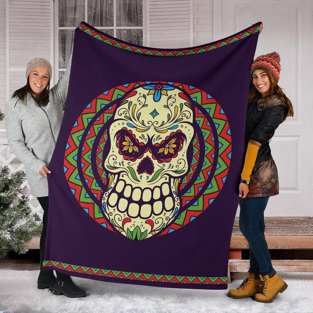 Mexican Skull Cartoon Dia De Los Muertos Premium Blanket - Top Content | POD Collection | Free Shipping