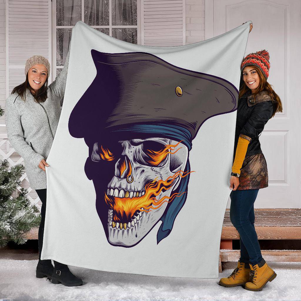 Fire Breathing Skull Pirate Art Premium Blanket - Top Content | POD Collection | Free Shipping