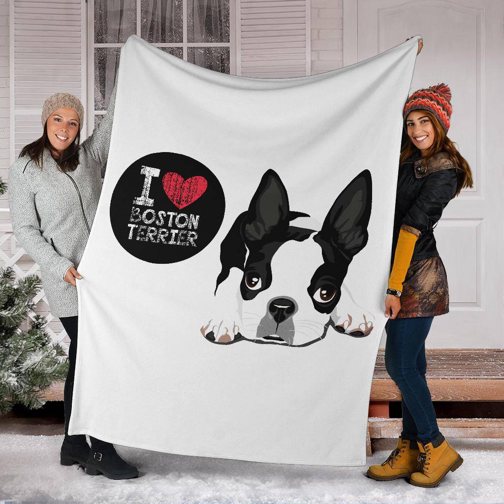 Cute Dog Cartoon Illustration, I Love Boston Terrier Premium Blanket - Top Content | POD Collection | Free Shipping