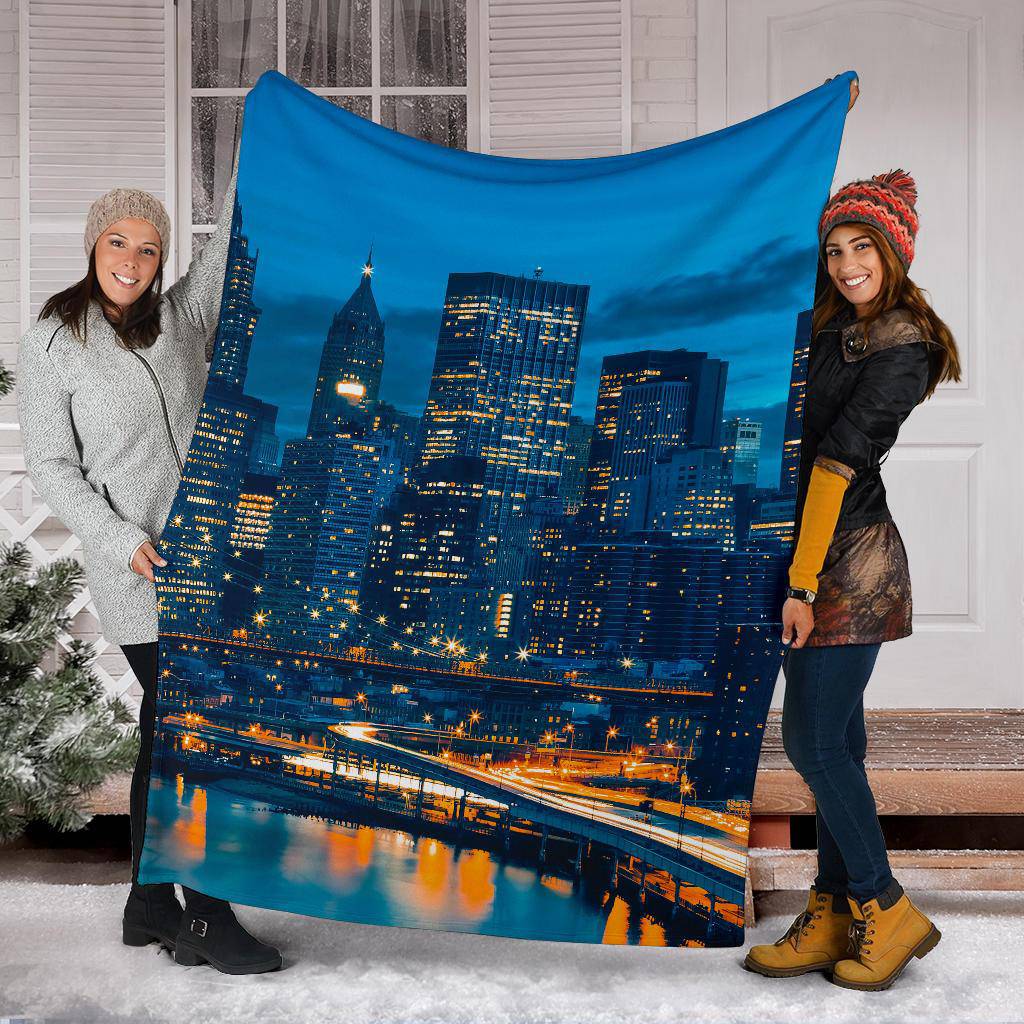 Skyline Downtown New York USA City Lights Night Sky Premium Blanket - Top Content | POD Collection | Free Shipping