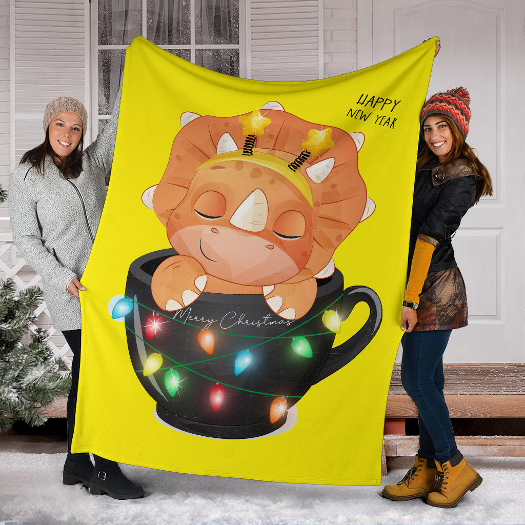 yellow dinosaur merry christmas and happy new year blanket - Top Content | POD Collection | Free Shipping