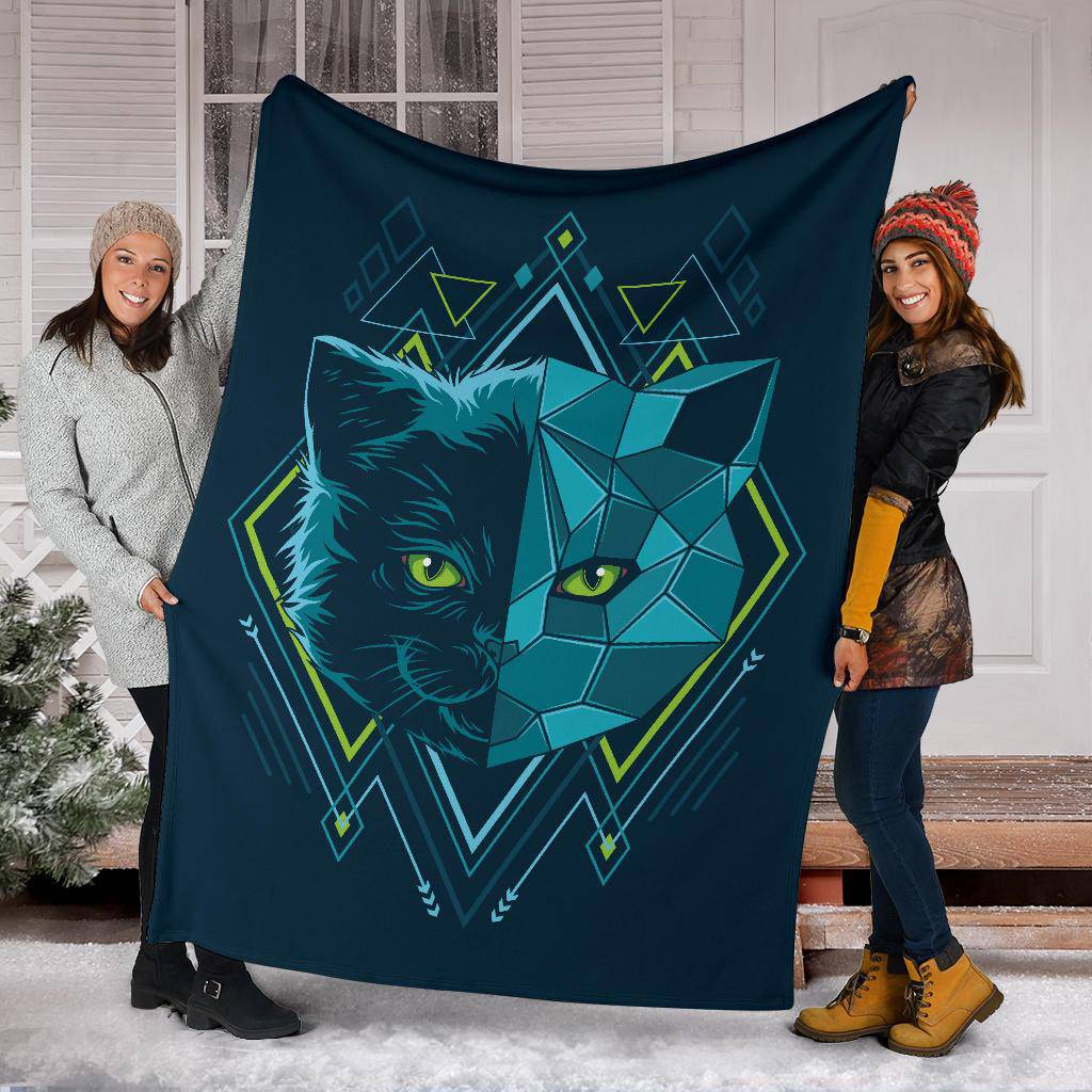 Blue Kitten Head Geometry Premium Blanket - Top Content | POD Collection | Free Shipping