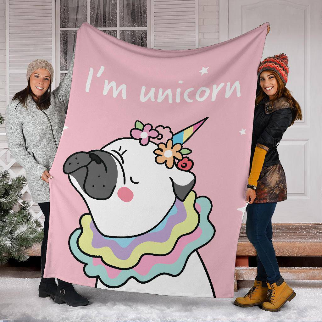 Pug Dog Unicorn and Wreath on the head Cartoon Premium Blanket - Top Content | POD Collection | Free Shipping