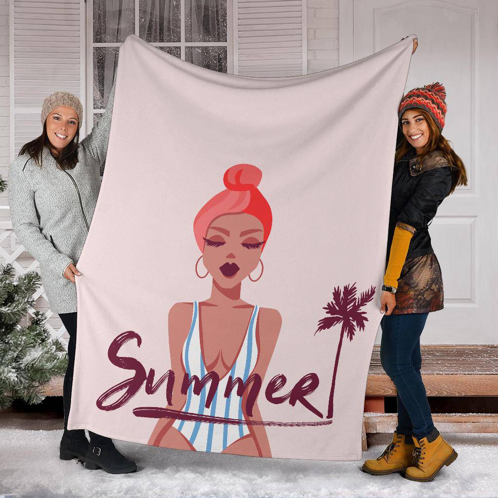 Summer Girl Premium Blanket, Beautiful Cartoon Drawing - Top Content | POD Collection | Free Shipping