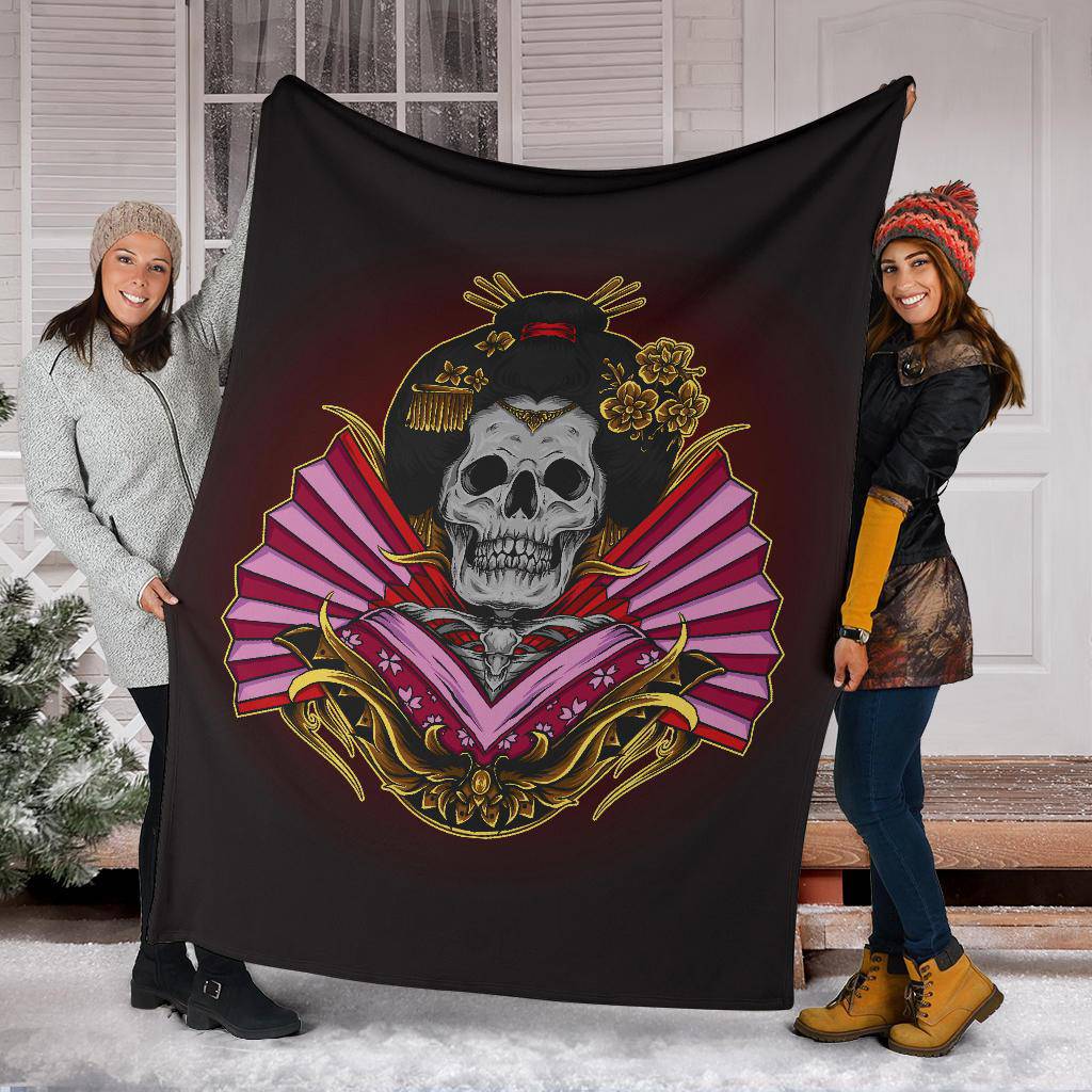 Skeleton Geisha Skull Premium Blanket, Cool Japanese Art Illustration - Top Content | POD Collection | Free Shipping