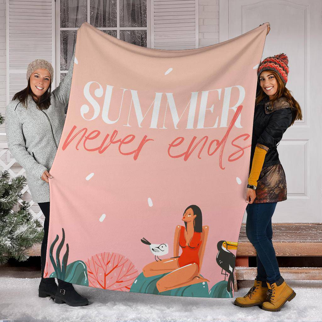 Hand Drawn Premium Blanket, Summer Never Ends - Top Content | POD Collection | Free Shipping