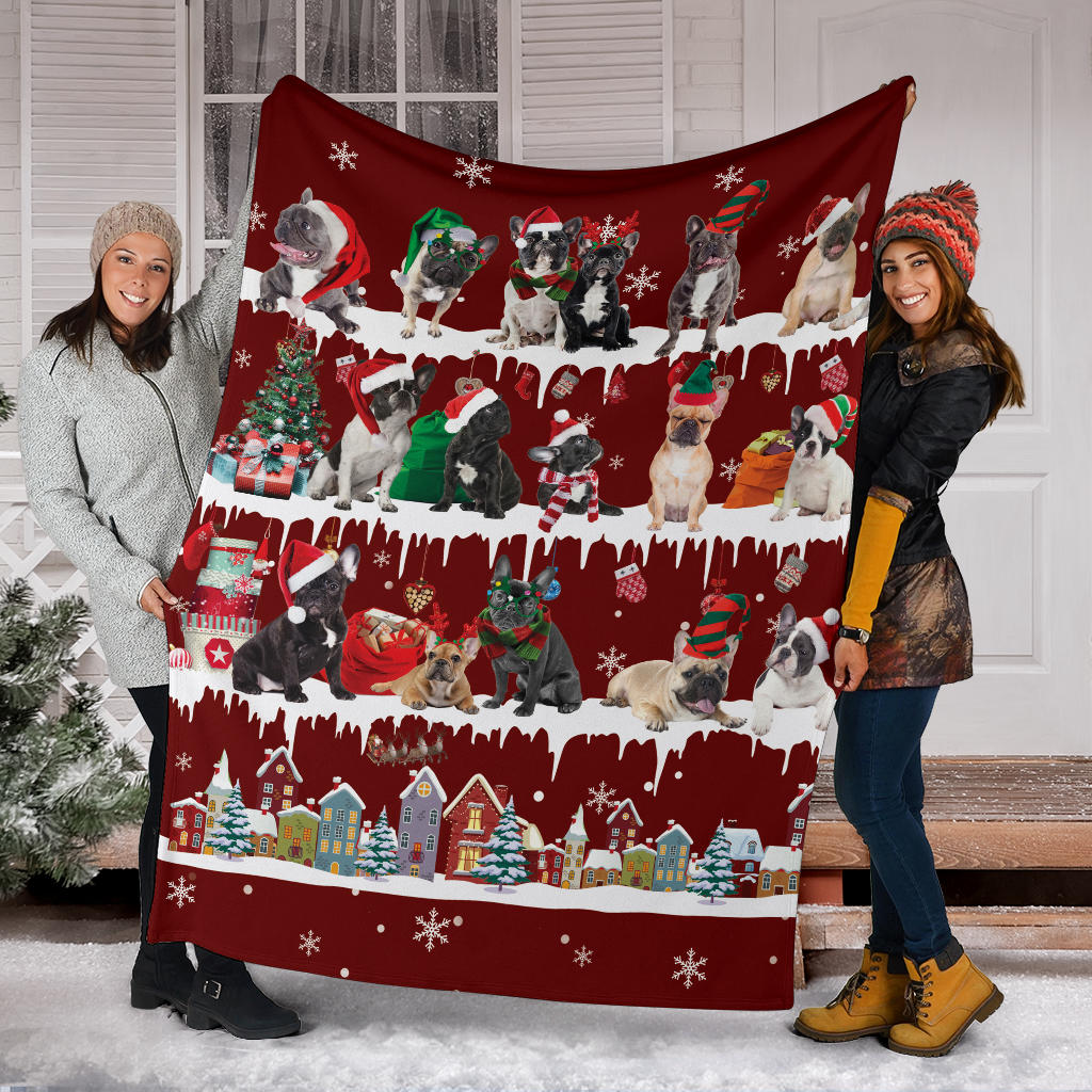 French Bulldog Snow Christmas Blanket