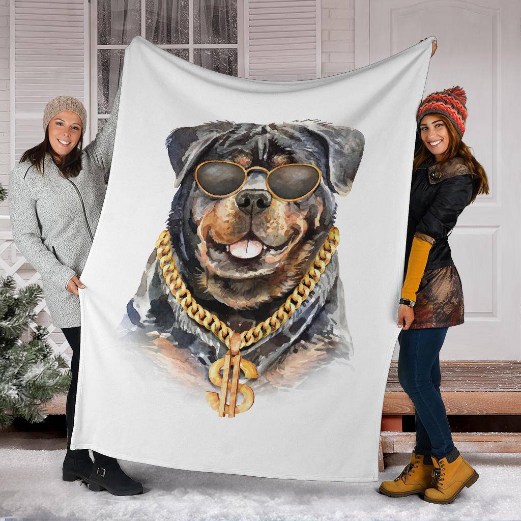 Rottweiler Watercolour Portrait Drawing Premium Blanket, Cool Rich Dog Cartoon - Top Content | POD Collection | Free Shipping