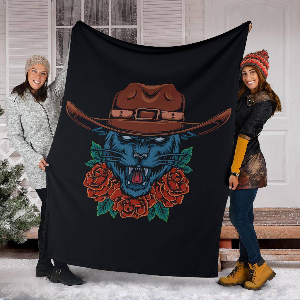 Cool Cowboy Style Panther Cartoon Drawing, Premium Blanket - Top Content | POD Collection | Free Shipping