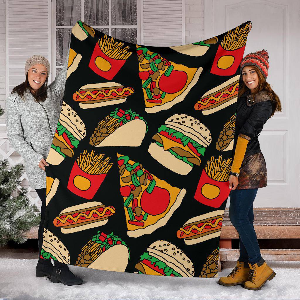 Fast Food Pizza Tacos Burger  Fries Hotdog Premium Blanket - Top Content | POD Collection | Free Shipping