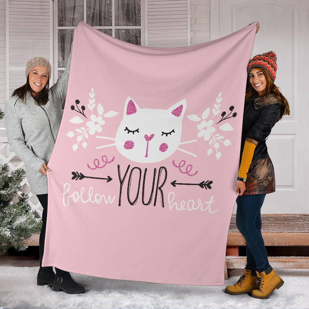 Girly Cute Cat Vector Illustration Premium Blanket, Follow Your Heart - Top Content | POD Collection | Free Shipping