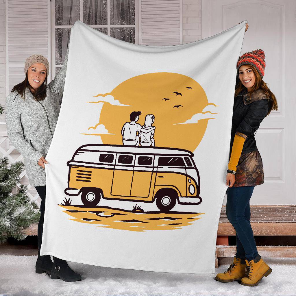 Romantic Sunrise Premium Blanket, Love Traveling Cartoon Style - Top Content | POD Collection | Free Shipping